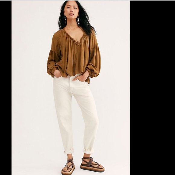 Free People Banda Blouse Brown Gold Boho Top - Picture 7 of 8